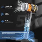 MMK Asciugacapelli Ionico, Phon Capelli Professionale, Phon da 200 Milioni di Ioni Negativi, Asciugatura Rapida 110000 giri/min ad Alta Velocità per Asciugatura Rapida, 57dB Rumore Basso per Viaggi - Image 2